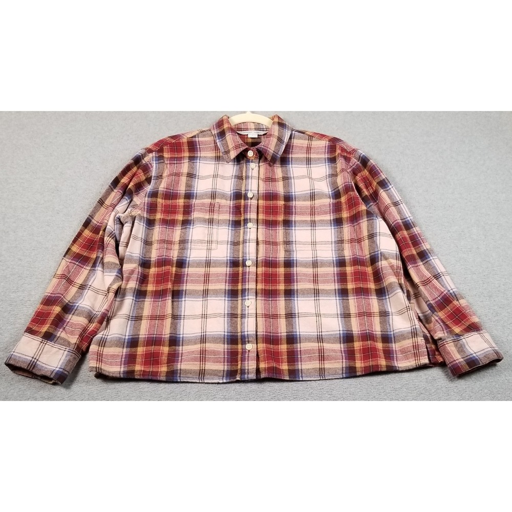 Old Navy Boyfriend Shirt Womens L Large Multicolor Plaid Button Up Flannel Fall